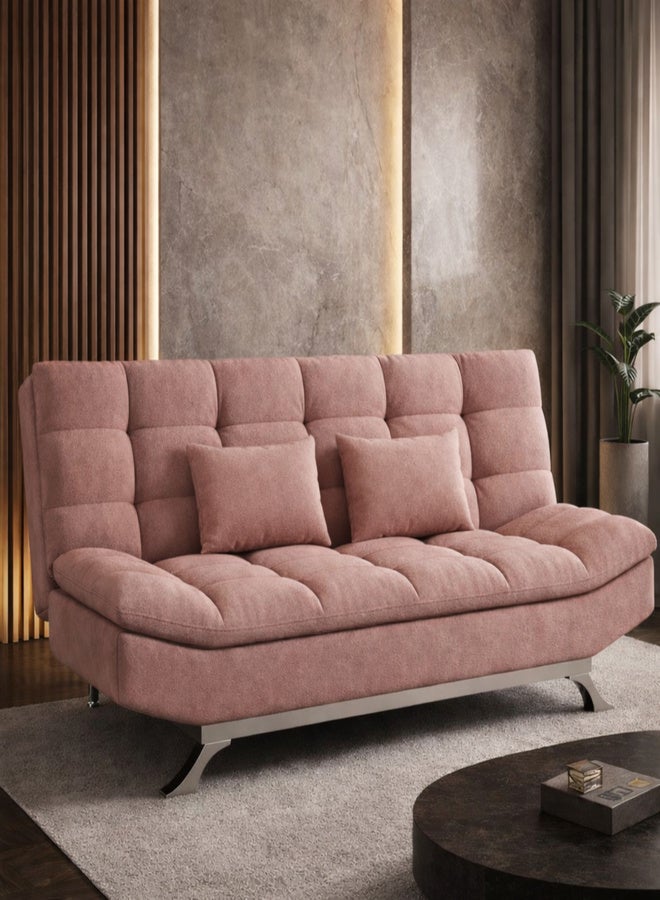 Harmony Home Suede Fabric Sofa Bed – Modern Folding Convertible Sofa Bed with Pillow, Compact Space-Saving Design for Living Room, Apartment, Dorm & Office - Light Pink - Image 1